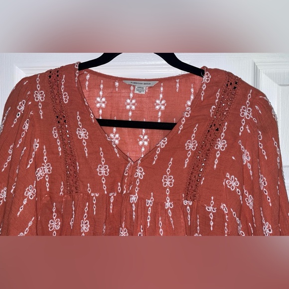 American Eagle Eyelet Boho Babydoll Top - Picture 7 of 9